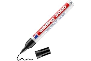 ‎EDDING edding 3000 Permanentmarker - schwarz - 1 Stift - Rund-Spitze 1,5-3 mm - schnell trocknender Permanent Marker - wasserfest, wischfest - für Karton, Kunststoff, Holz, Metall - Universalmarker