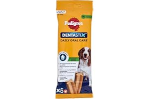 Pedigree Dentastix Snack pour l'hygiène buccale, Chien Moyen 10-25 kg, 5 bâtons - 128 GR