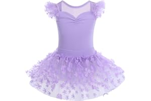 IMEKIS Ragazze Vestito da Balletto Cotone Ginnastica Body Tutu Gonna Manica Volant Fiore Leotard Costume da Ballo Principessa Fata Ballerina Dancewear