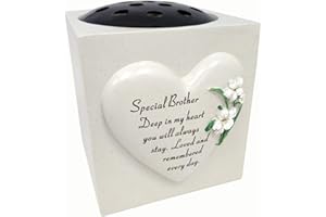 David Fischhoff Special Brother Lily Heart Design Verse Grave Memorial Rose Bowl, Weatherproof - for Graveside Flower Arrangements, 14 X 15 Cm