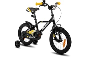HH HILAND HILAND Vélo Enfant 12/14/16 Pouces pour garçons et Filles de 2 3 4 5 Ans et Plus ，avec Roues stabilisatrices, Frein à Main et Frein à rétropédalage，Vert/Noir&Orange/Noir‖/Bleu