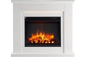 CrownFlame Chimenea eléctrica Hektor - Chimenea eléctrica de pie con Calefactor, iluminación LED, Efecto de Llama 3D y Mando a Distancia - Chimenea eléctrica - Blanco…