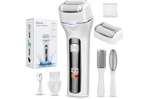 AMURHEY Elektryczne urządzenie do usuwania zrogowaciałego naskórka, z 1 zapasowymi rolkami i 2 strugami do zrogowaciałego naskórka, elektroniczny pilnik do pielęgnacji stóp z wyświetlaczem LED i światłem, 2