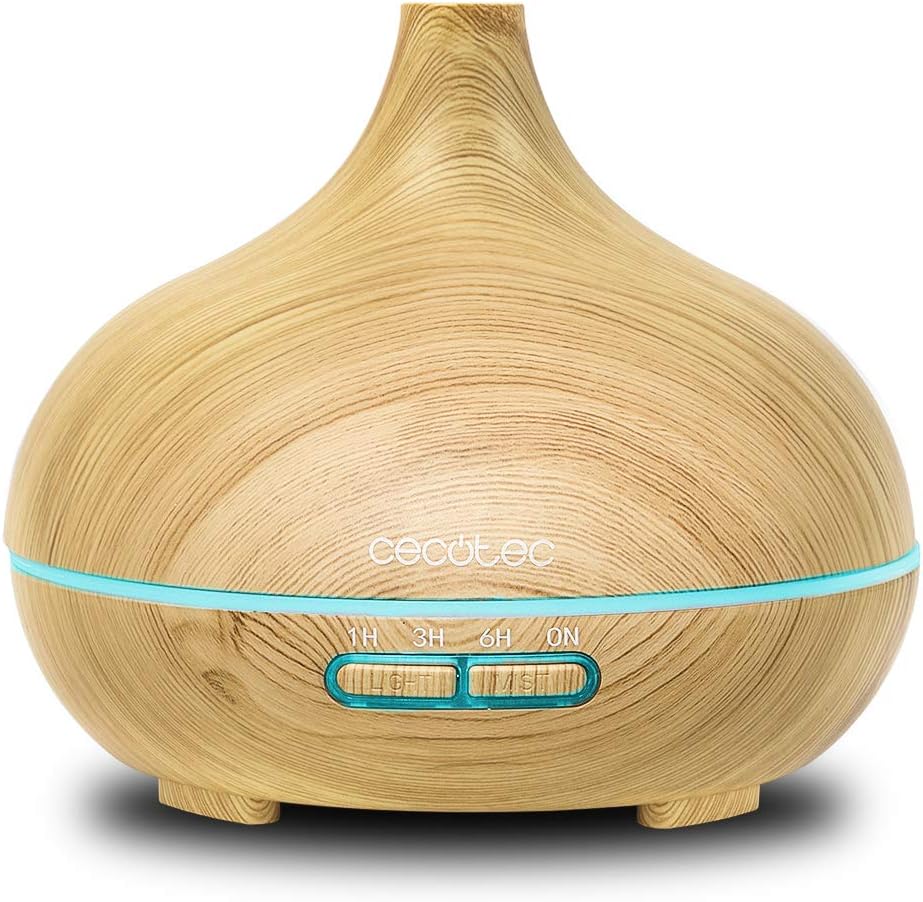 Cecotec Humidificador Ultrasónico y Difusor de Aromas con Temporizador Pure Aroma 300 Yang. 10 W, 300 ml, Temporizador hasta 6 horas, 7 Colores LED, Función Aromaterapia, Ultrasilencioso