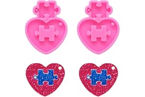 Nifocc Rompecabezas de corazón llavero de silicona Puzzle Charms moldes de resina epoxi moldes de fundición con agujero para hacer manualidades, 2 piezas