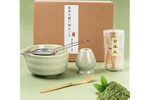 Matcha Set Grön 5 Delat, Komplett Matcha Kit | Med bambuvisp, sked, skål, visphållare och sil i rostfritt stål