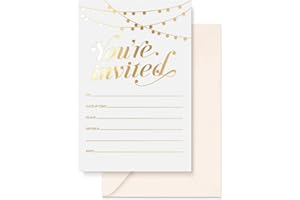 SWEETZER & ORANGE S&O Party Invitations! 25 Gold Foil Traditional Invitations with Envelopes, Wedding, Baby, & Bridal Shower Invite, Housewarming Birthday, and Girls Quinceanera Invite Cards for Every Celebration - 4x6