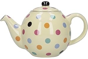 LONDON POTTERY Globe Tetera con colador, diseño de Lunares, cerámica, Marfil/Multi Spot, 2 Cup (500 ml)