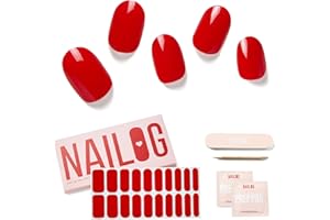 NAILOG Autocollant Ongle Gel UV | 20Pcs Faux Ongles Autocollants Adhesif | Semi-durci Vernis Autocollant Ongles UV Pour Nail Art, Rouge