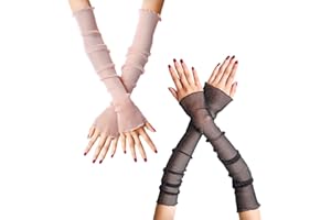 DULSPUE Maniche a braccio in pizzo con protezione UV, maniche in pizzo floreale da donna, guanti da guida senza dita,2 paia di guanti da donna estivi extra lunghi (nero, rosa)