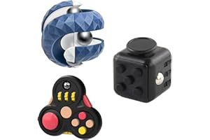 DALAETUS 3 Pcs Fidget Toys Sensory Toys, Black Cube Toy For Anxiety Relief, Blue Orbit Ball Fidget Pad Toy Puzzle Games For Interactive, Fidget Controller With 13 Fidget Functions For ADD And Stress Relief