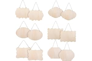 TAXIFANW Cartelli da Appendere in Legno，12 Pezzi Cartello in legno incompiuto Targhe legno personalizzate con Corda di Iuta，per Scrivere, Fai da Te