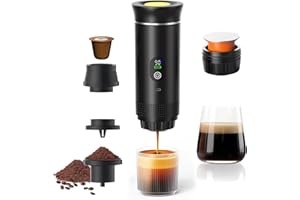 Gubbett Machine à Cafe Portable,3 En 1 Cafetière à Expresso Chauffage Électrique,Rechargeable,Pour Camping et Voiture,Chauffage Rapide,compatible avec Capsules K-Cup et café moulu,Pour voyage