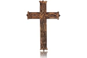 THE GREAT INDIAN BAZAAR Wooden Religious Catholic Crucifix Cross Wall Hanging 40 x 30 cms French Plaque Floral Carvings Living Room Home Decor Accent Church Chapel Altar Wall Art Decor Display Antiqued Rustic Finish