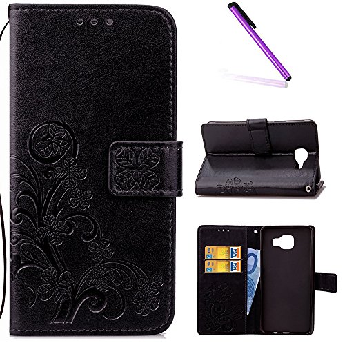Preisvergleich Produktbild Für Samsung Galaxy A5 2016 Hülle Schwarz,Galaxy A5 2016 Hülle Leder,Galaxy A5 2016 Hülle Gold,EMAXELERS Galaxy A5 2016 Hülle Flip Case Wallet Leder für Galaxy A510,Galaxy A5 2016 Hülle Blumen,Galaxy A5 2016 Hülle Cute Lucky Clover Muster Pure PU Leder Ledercase Flip Tasche Wallet Schutzhülle Etui Tasche Handytasche Hülle für Samsung Galaxy A5 2016,Black Clover