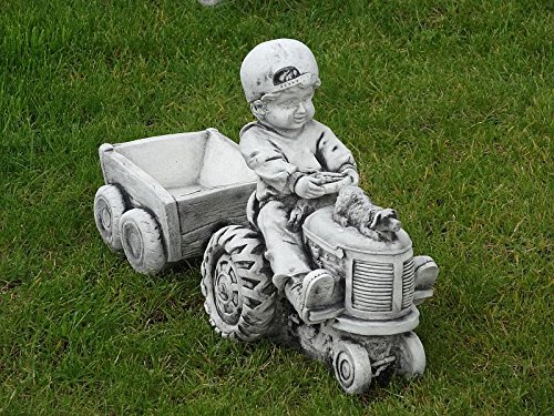 Steinfigur Nr.530 Junge auf dem Traktor mit Anhänger 2-Set ca. 15 kg Frostfest - 3