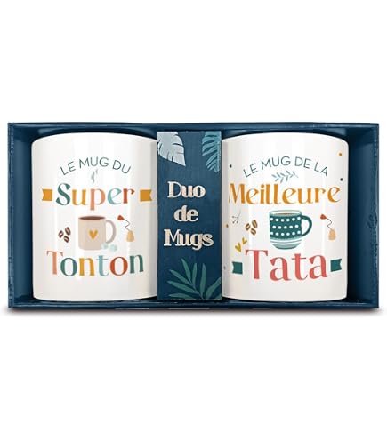 Coffret Duo Mugs Papy Mamie - Céramique Super Papy Super Mamie