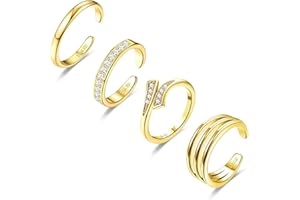 LOFITOR 4 Stück 14K Gold Gefüllte Zehenring Verstellbare Zehenringe Set für Damen Grün Einfach Süß Wasserdicht Gold Opal CZ Herz Offene Zehenringe Sommer Strand Fußschmuck