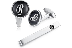 Honey Bear Carta Inicial Alfabeto Gemelos & Clip Pasador de Corbata Pisacorbatas - Acero Inoxidable para la Camisa de los Hombres Regalo de Boda del Negocio Negro