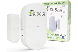 FRIDGGI - Freezer Door Alarm with 60s Delay, 2/3/4 Min Reminders, Fridge Door Alarm or Chime, Low/Loud 80 to 110 dB – Compact Size. (White)