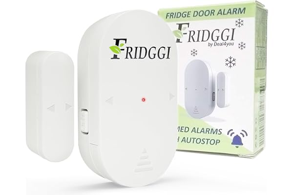 FRIDGGI - Alarme de Porte Frigo et Réfrigérateur, Alertes avec délai incrémental à 60, 120 et 180 Secondes, Carillon ou Sirène 80 à 110 DB, Rappel de Porte Ouverte. (Blanc)