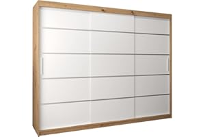 ‎MEBLE KRYSPOL MEBLE KRYSPOL Schwebetürenschrank Verona 1 250 cm Kleiderschrank mit Kleiderstange und Einlegeboden Schlafzimmer- Wohnzimmerschrank Schiebetüren Modern Design (Schubladen: 0, Artisan Eiche + Weiß)