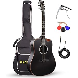 Kadence Slowhand Jumbo Semi Acoustic Guitar(Sh04) – Premium Black Spruce Wood with Heavy Padded Bag, Guitar Cable, Fiber Capo, Set Of Strings, Picks with Learning Course