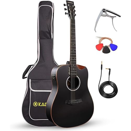 Kadence Slowhand Jumbo Semi Acoustic Guitar(Sh04) – Premium Black Spruce Wood with Heavy Padded Bag, Guitar Cable, Fiber Capo, Set Of Strings, Picks with Learning Course