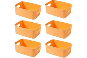 EURXLQ Pudełko do Przechowywania Plastikowy Kosz do Przechowywania z Uchwytami łazienka Kosze Kuchenne do Przechowywania w Plastikowym Pudełku do łazienki i Kuchni (Żółty, 30×20×12 cm/6 pack)