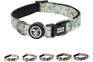 SUPER DOGGY Collare per Cani di Piccola, Media e Grande Taglia - Collari in Nylon Regolabile e Imbottito - Per Passeggiate, Allenamento e Corsa - Leggero e Ideale per i Cuccioli (M - 33-55cm, Blue Bananas)