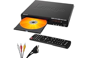 Lemega PlayHD Lecteur DVD – Lecteur vidéo multi-régions sans région avec sortie HDMI et mise à l'échelle 1080p, lecture USB/CD, ports RCA/AUX, design compact pour TV et Smart TV, câble HDMI inclus