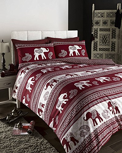 DE CAMA Empire Elephant Printed Animal Print Duvet Cover Set, Wine, Double