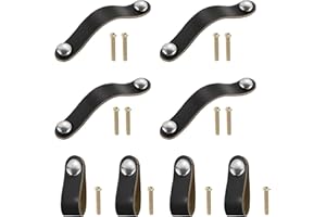 HNJKJEU Maniglie in Pelle per Mobili, Pomelli per Cassettiera, Maniglia Armadio in Cuoio, Maniglie per Mobili da Cucina, Maniglia Creativa in Pelle, Pomelli per Mobili Moderni Neri, 8 pezzi, con viti da 22mm