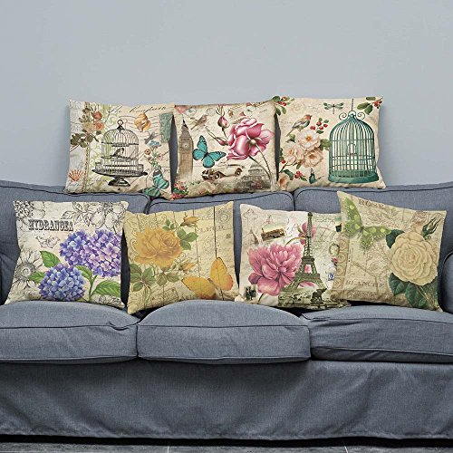 MStar Retro-Stil schöne Blume Muster gedruckt Kissenbezug 45X45cm Leinen-Baumwoll atmungsaktiv Kissenhülle - 3