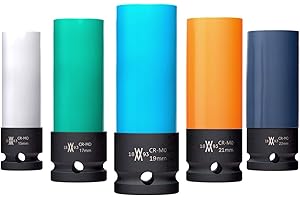 WIESEMANN 1893 Lot de 5 douilles de serrage pour jantes alu 15/17/19/21/22mm | WIESEMANN 80287 | pour visseuse à percussion | n'abîme pas les boulons | douille à choc | 0,5" | dans un coffret