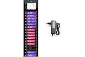 LIMETA 16-Slots Batterieladegerät AA AAA für Nimh Nicd Nizn LiFePO4 & 3,7 V Li-Ionen-Akkus Smart Schnellladegerät für wiederaufladbare Batterien