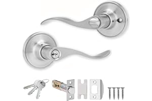 XFORT Cabriole Entrance Knob Set Satin Chrome, Door Knob with Lock for Internal Wooden Doors, Complete Set with Tubular Latch and 3 Keys.