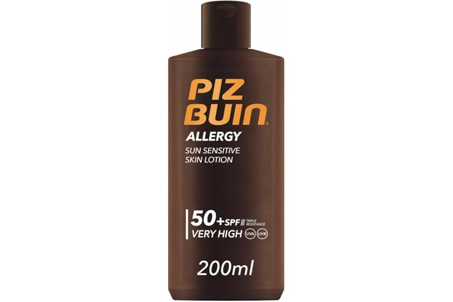 PIZ BUIN Allergy Sun Sensitive Skin Lotion FPS 50 (200 ml), protector solar corporal con FP50, protección solar muy alta para