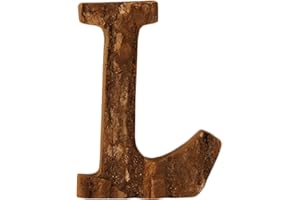 Anawakia Lettres en bois A B C D E F G H I J K L M N O P Q R S T U V W X Y Z vintage écorce de bois massif chiffres & 0 1 2 3 4 5 6 7 8 9 rétro DIY décoration (L)