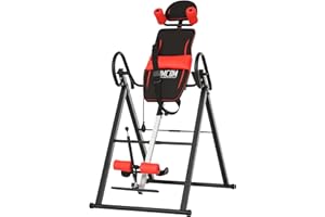 HOMCOM Panca a Inversione con Angolazione e Altezza Regolabile e Poggiatesta, Panca Inversa in Acciaio e Plastica, 79x114x153 cm, Rosso e Nero