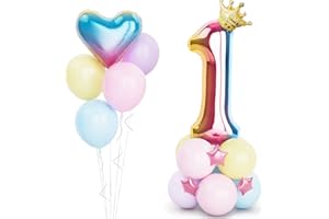 BALLOON DANCE Palloncini Compleanno 1 Anni Arcobaleno Rosa,40''(101cm) Foil Palloncini Numero 1 Arcobaleno,Palloncini in lattice color pastello,Gigante Numeri 1 Gradiente,Bambina Compleanno Decorazione Feste