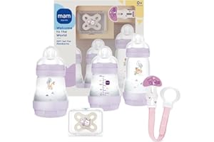 MAM Welcome To The World, Set Regalo con 3 Biberon Easy Start Anticolica, Ciuccio Start Nanò, Clip It! & Cover, con Custodia Porta Succhietto, Rosa