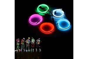 SUNBOIA El Wires,AUDEW 5x1M Neon Lights Glowing Strobing Dance Party Costume Decor Light Flexible EL Rope Neon Sign Waterproof LED Strip with Controller Indoor/Outdoor Decorations