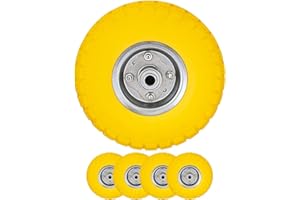 Top Home Solutions® Wheelbarrow Wheels – 10” Yellow Puncture Proof 4.10/3.50-4 Solid Rubber Tyre Replacement Wheel For Sack Truck, Garden Trolley, Lawn Carts (Pack of 4)