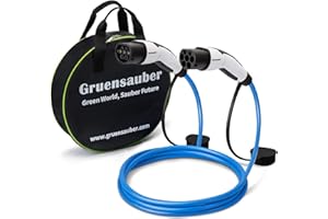 ‎GRUENSAUBER Gruensauber Typ 2 Ladekabel für EV/Elektroautos/PHEV, 7.2kW, 32A, 5 Meter, Einphasig Mode 3 Typ 2 auf Typ 2 Ladekabel mit Tragetasche,Geeignet für Model Y/3/S/,i3,Zoe,ID.3,ID.4,E-Tron,e-208