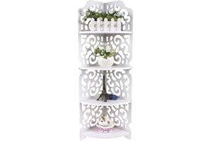 LYRLODY Estante de esquina de 4 gradas, estante de exhibición de esquina montado en la pared Estantería de almacenamiento Estante de almacenamiento Estante de almacenamiento de cosméticos Tallado Estantería a