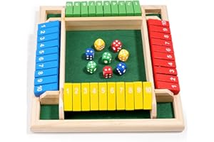 FaJoek Shut the Box 4 Giocatori, Classico Gioco da Tavolo, Chiudi La Scatola Gioco Di Società in Legno, Wooden Board Game, Giochi da Tavolo con 2 Dadi (colore)