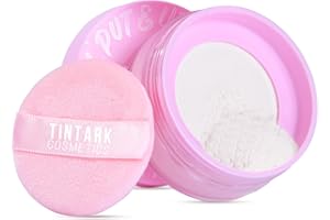 TINTARK Cipria Trasparente Fissante in Polvere con Piumino da Cipria, levigante e soft-focus, Cipria Opacizzante Per tutti i toni della pelle Makeup Di lunga durata, senza talco, 0.53 OZ (02)
