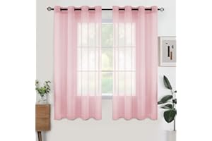 Woaboy Lot de 2 Rideaux Voilage à Oeillet Rideau Semi-Transparent intérieurs pour Chambre Salon Maison 140x175 cm Rose