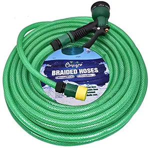 CINAGRO - Heavy Duty 3 Layered Braided Water Hose Pipe (Size : 1/2 inch - Lenght : 10 Meters) with 8 Mode Spray Nozzle and Quick Snap-in Connectors - Garden, Car Wash, Floor Clean, Pet Bath